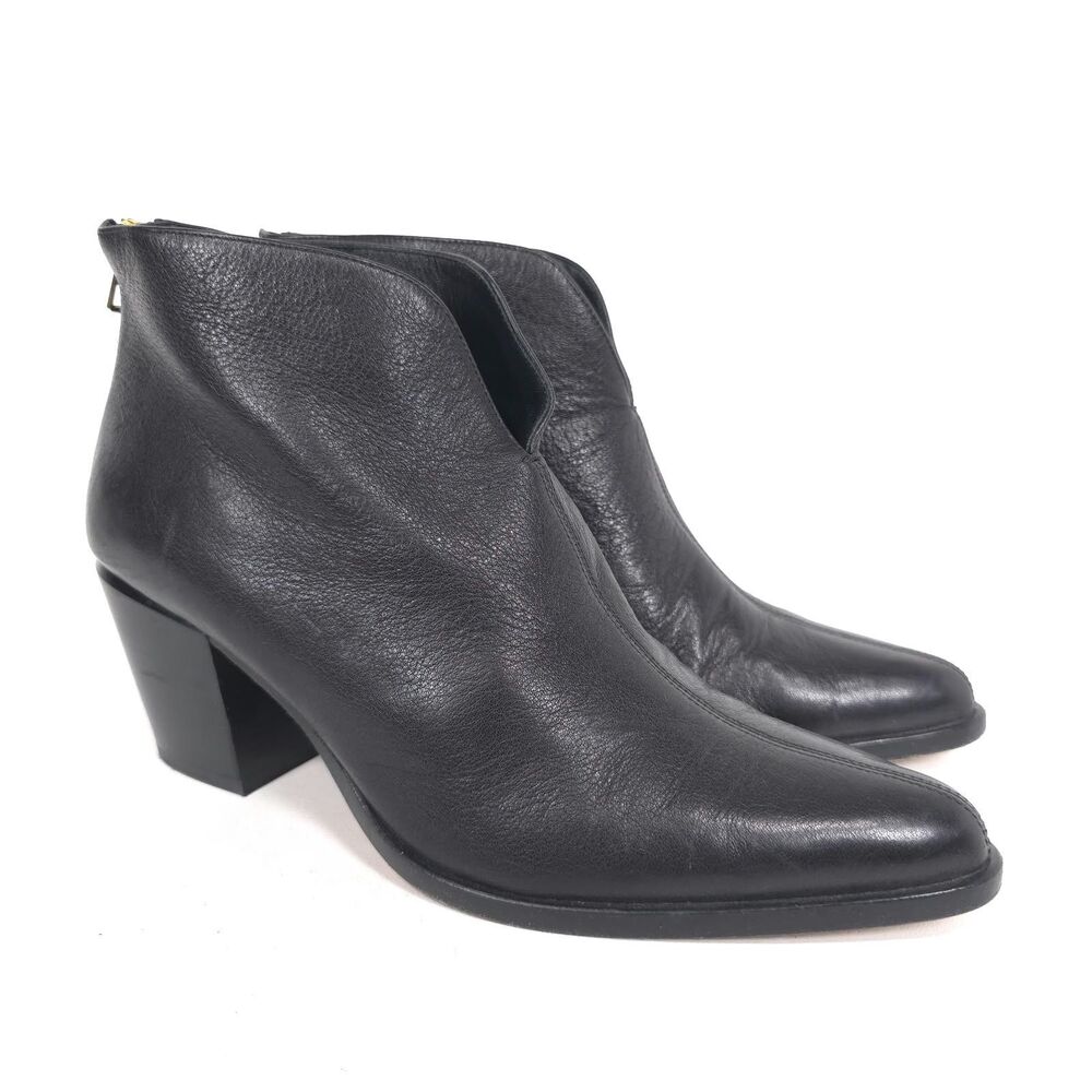 VINCE Women's Ankle Boots Black 10M Leather Back Zip Block Heel ITALY MADE